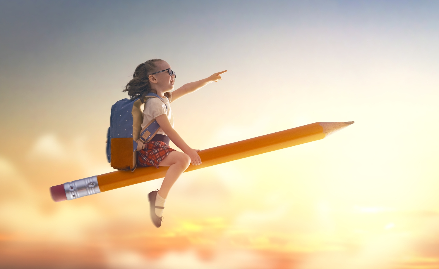 Back,To,School!,Happy,Cute,Industrious,Child,Flying,On,The